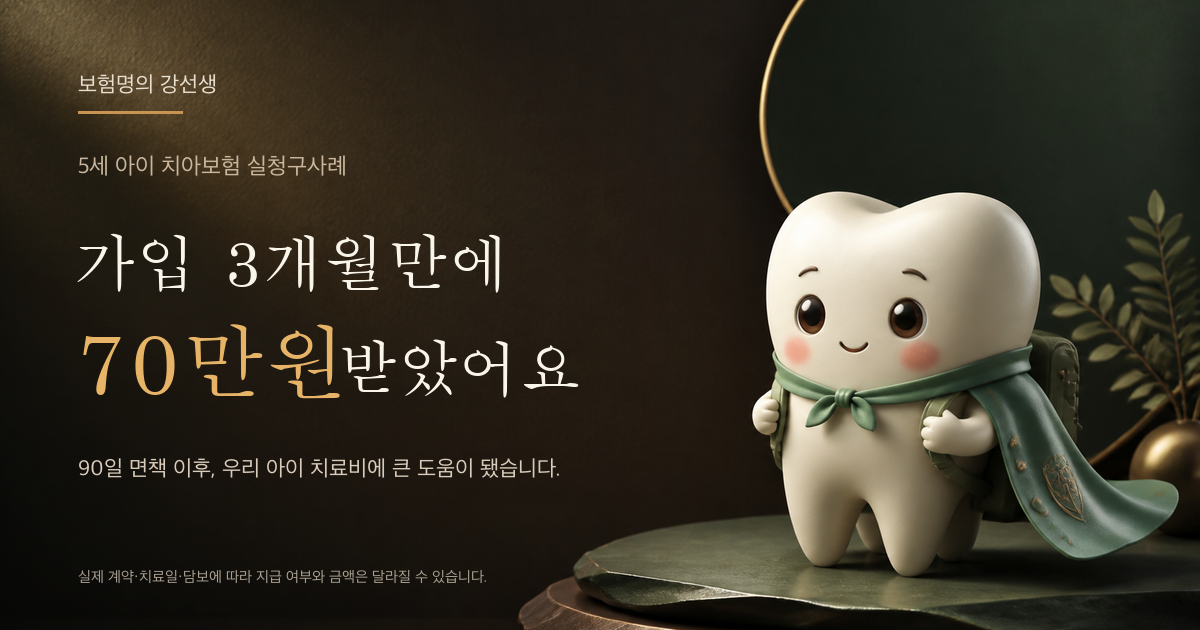 가입 3개월만에 70만원을 받은 5세 아이 치아보험 실제 청구사례 표지