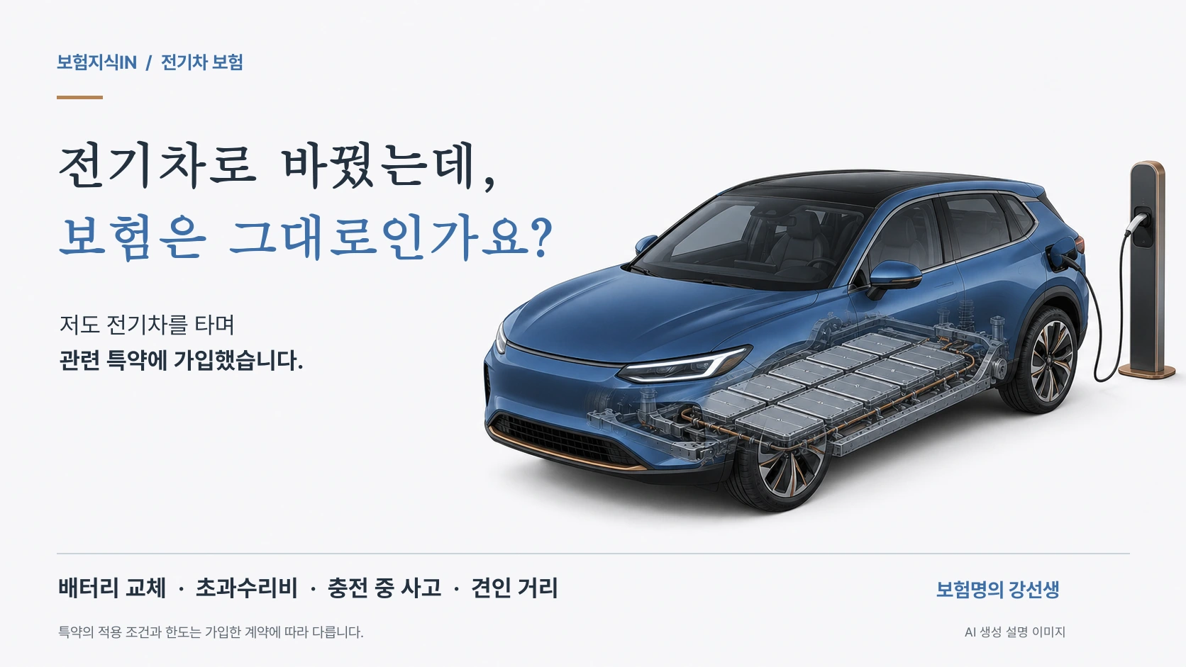 전기차 자동차보험에서 확인할 배터리·수리비·충전 중 사고·견인 특약 안내
